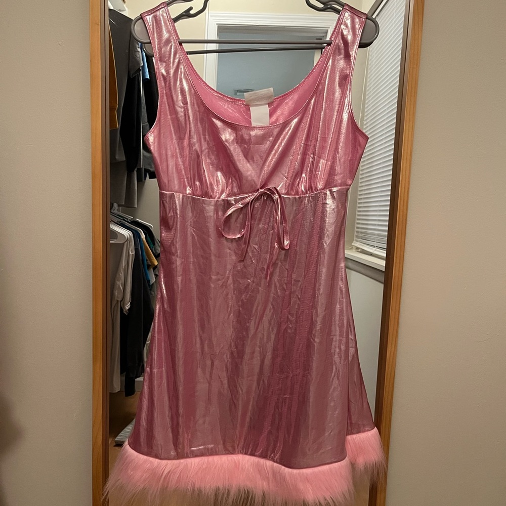 California Costumes Pink Metallic Mini Dress with Faux Fur Trim